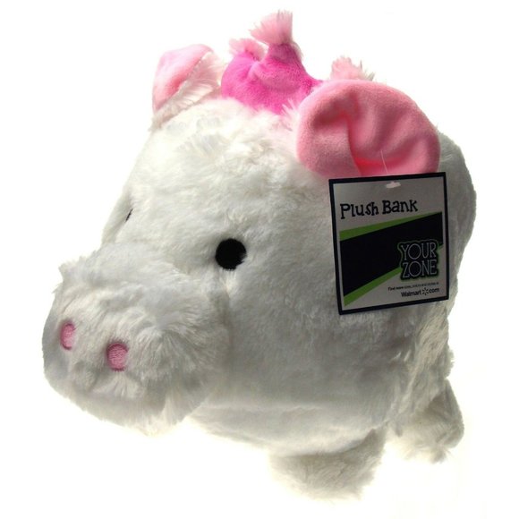 Your Zone Plush Pig Piggy Bank White Princess Large 14" Jumbo Soft Animal Coin - Picture 1 of 3